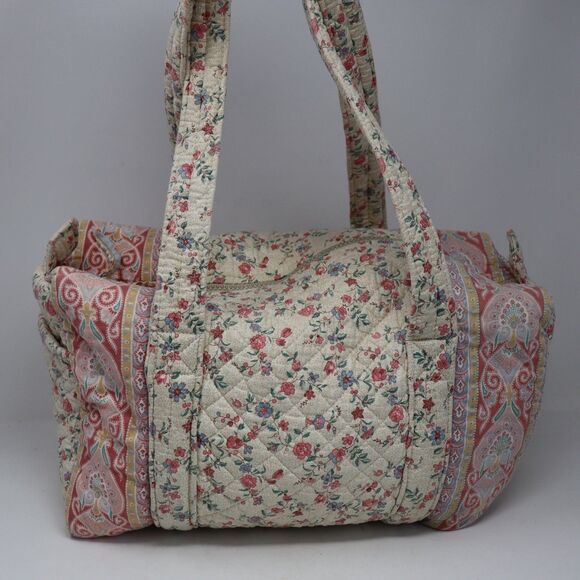 Vtg 80s Vera Bradley Cream Shoulder Purse Duffle Tote Duffel 1st Year Flowers - Picture 1 of 8
